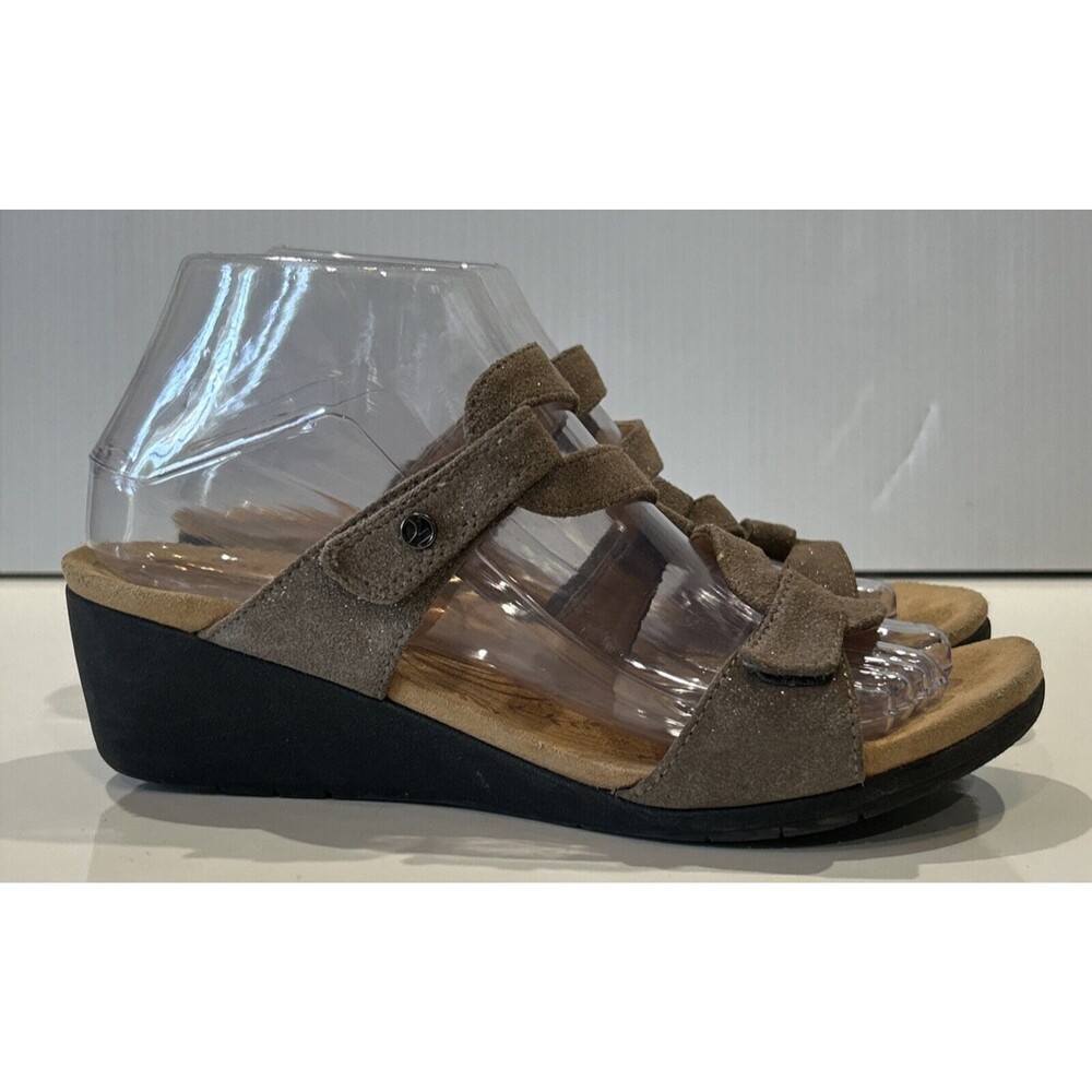 Revere Sofia Sandals Women's 8 Comfort Shoe Wedge Slide Metallic Tan Suede